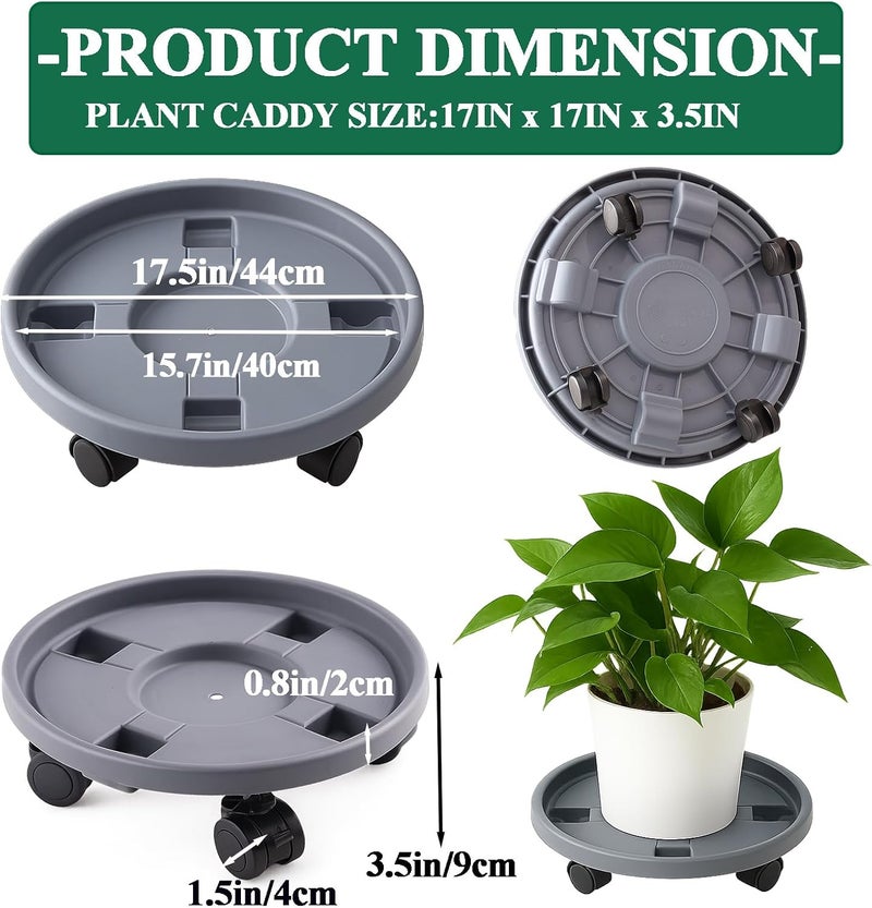 Tulpeed Rolling Plant Stand with Wheels 5 Pack 17.3 Inch Plant Caddy with Wheels Heavy Duty Plant Dolly Roller Base with Wheels Round Flower Pot Rack Holder Planter Trolley Tray, Grey - Image 2